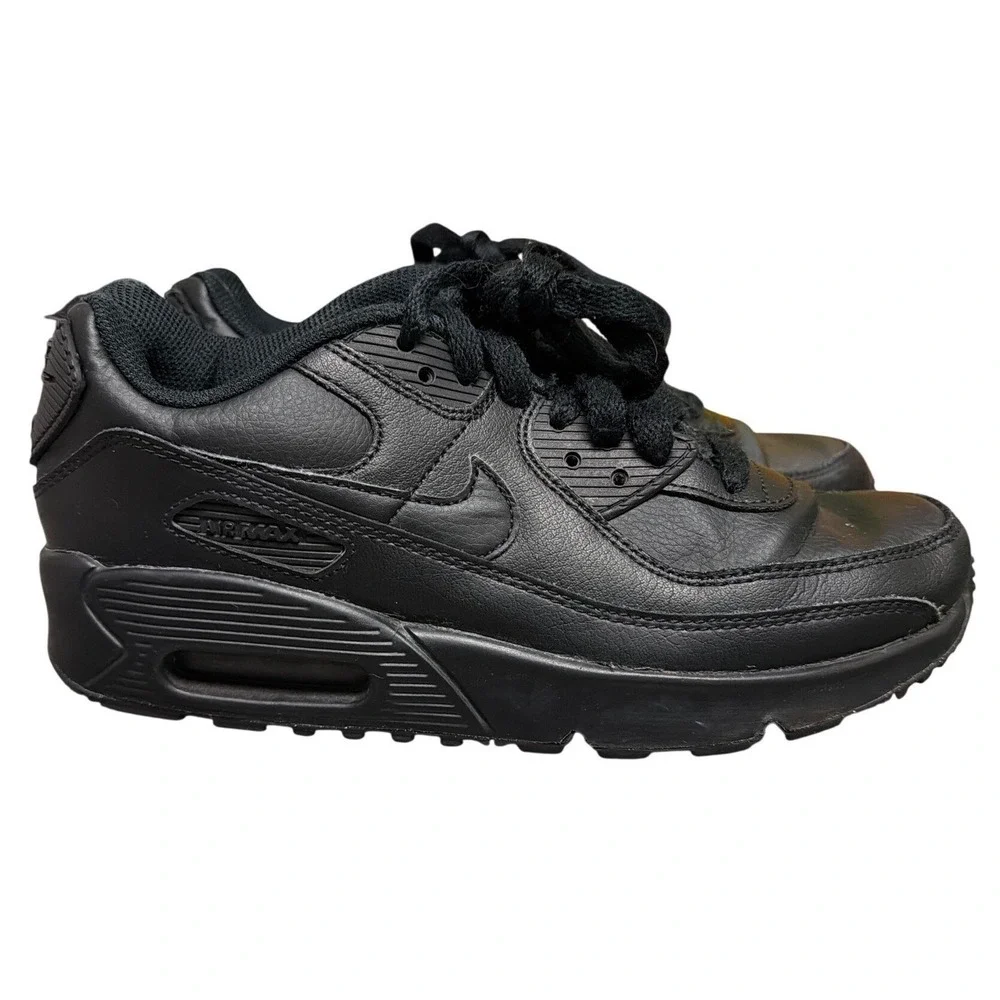 Nike Air Max 90 LTR Triple Black Youth 4.5Y Womens 6 Leather Sneakers CD6864-001